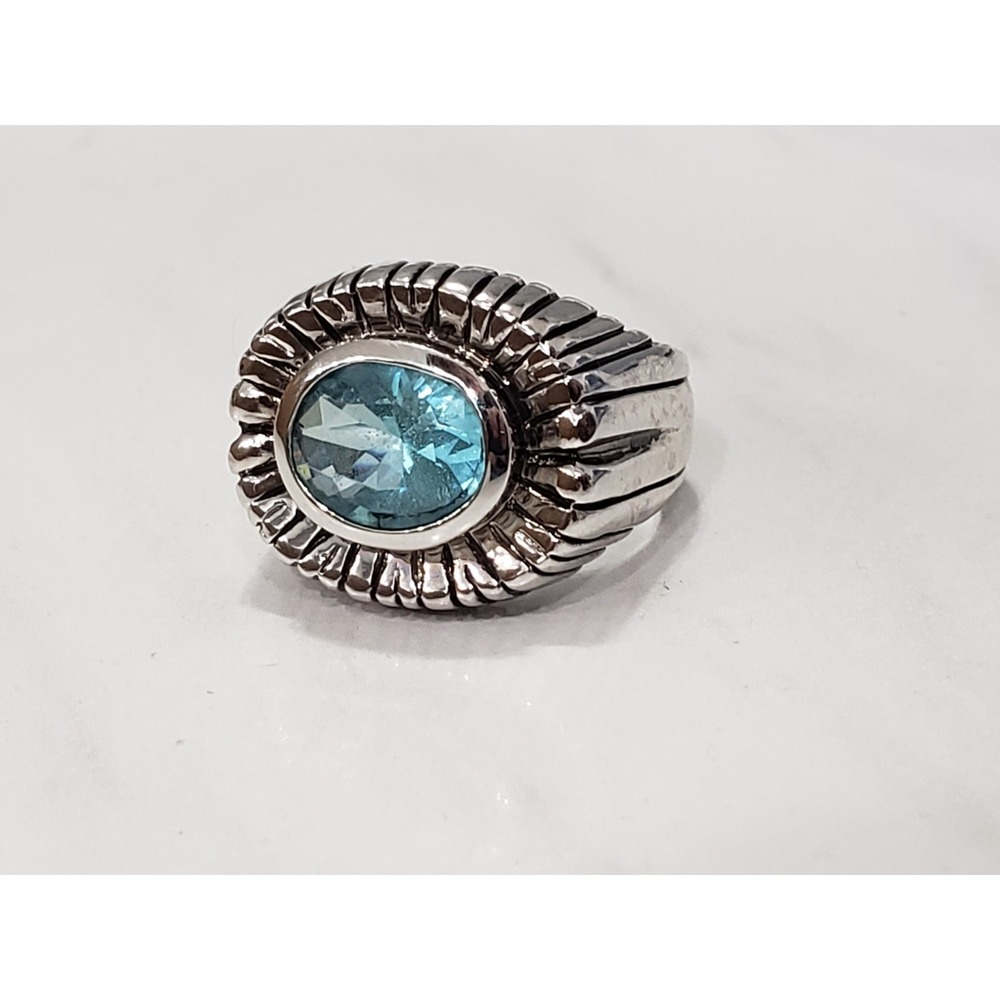 Vintage BLUE Sunburst Starburst Celestial Saturn Ring Floral Art Noveau Lauren G